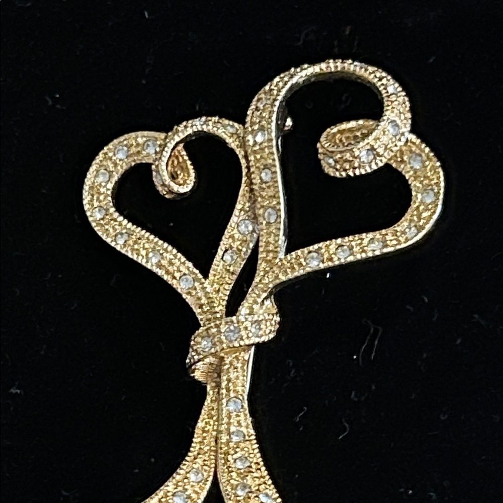 Napier Gold Heart Ribbon Brooch